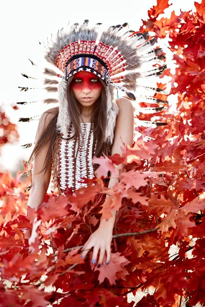 Vacker flicka i en kostym av indianen — Stockfoto