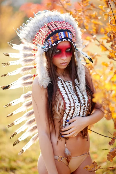Hermosa chica en un traje del indio americano Imágenes De Stock Sin Royalties Gratis