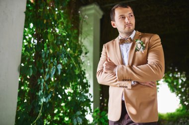 damat kahverengi takım elbise ve kravat. Park