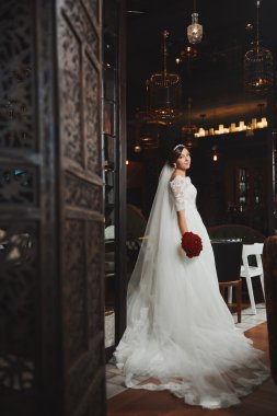 Güzel gelin portre düğün makyaj, saç modeli