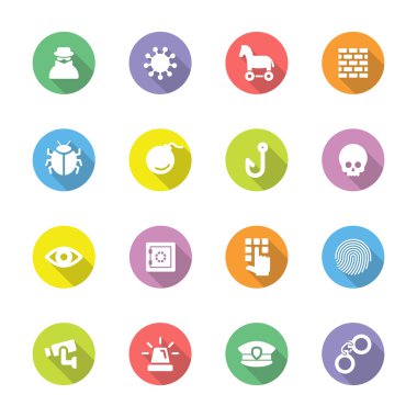 uzun gölge ile daire üzerinde 7 renkli düz Icon set