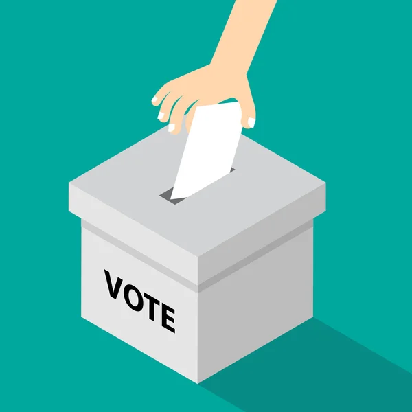 Ilustración de voto estilo plano - poner a mano el papel de votación en la urna — Vector de stock