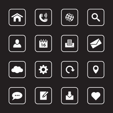 yuvarlatılmış dikdörtgen çerçeve ile 1 beyaz düz Icon set