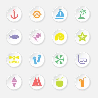 yumuşak gölge ile beyaz bir daire düğmesindeki 9 renkli düz Icon set