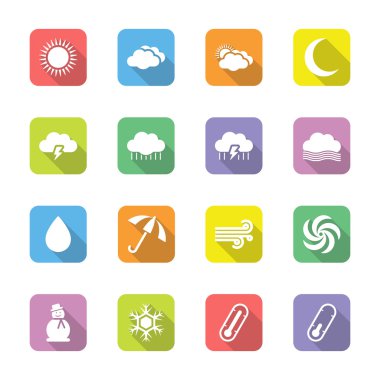 renkli düz hava simgesi üzerinde gölge ile yuvarlatılmış dikdörtgen seti