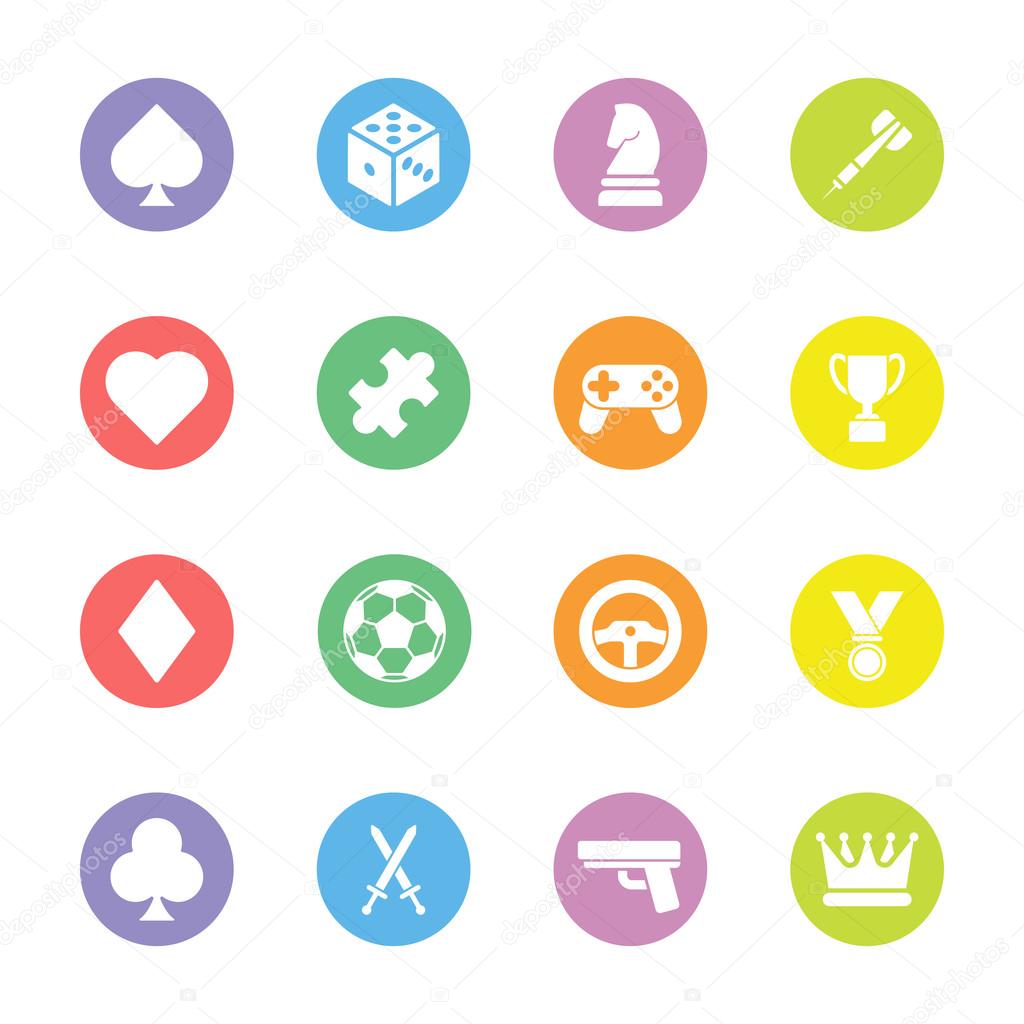 colorful flat game icon set on circle