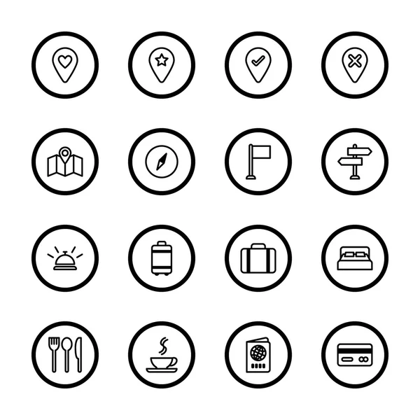 siyah çizgi Icon set dairenin kare ile seyahat