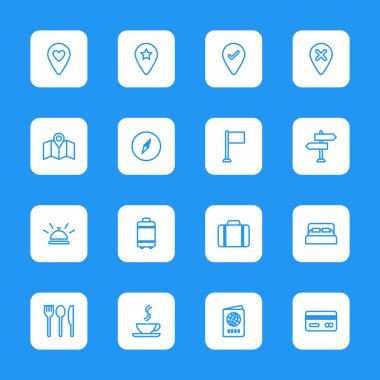 satır seyahat etmek simge seti üzerinde beyaz yuvarlatılmış dikdörtgen