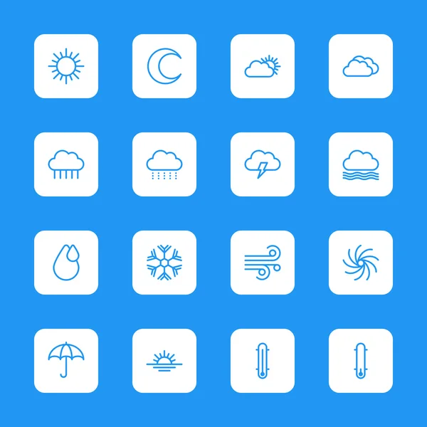 Line weather icon set on white rounded rectangle — Stock Vector