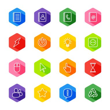 gölge ile renkli altıgen ayarlamak beyaz çizgi web simgesi