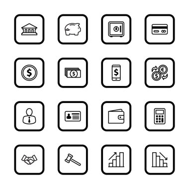 siyah çizgi iş ticari ve Finans simgesi ile yuvarlatılmış dikdörtgen çerçeve seti