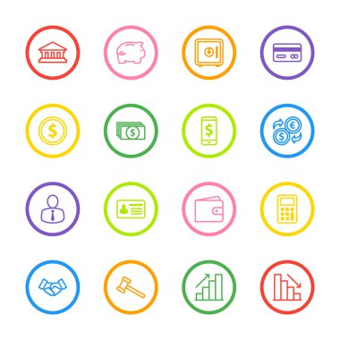 renkli iş ticari ve Finans simgesi ile daire çerçeve seti