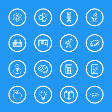 Beyaz çizgi eğitim ve bilim simge ile daire çerçeve kümesi