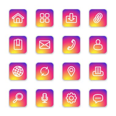 renkli düzgün degrade yuvarlatılmış dikdörtgen gölge ile ayarlamak beyaz çizgi web simgesi