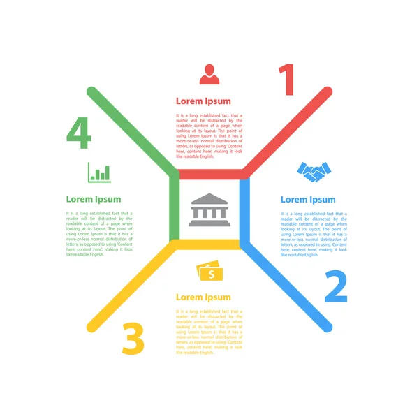 Cuatro pasos ciclo proceso diagrama infografía diseño concepto vector ilustración para negocio, empresa, organización — Vector de stock