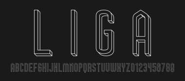 Alfabe yazı tipi harfleri ve 3B konsept vektör illüstrasyonlu modern numaralar kümesi