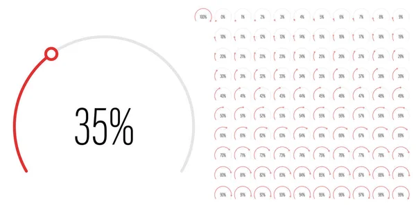 Set Diagrammi Percentuali Settore Circolari 100 Ready Use Web Design — Vettoriale Stock