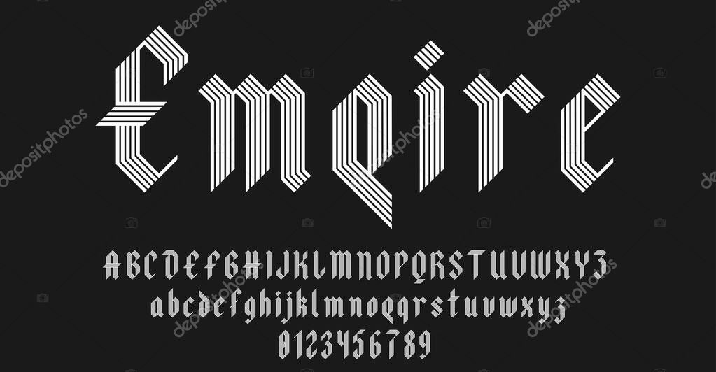 Set of alphabets font letters and numbers elegant antique vintage blackletter concept line style vector illustration