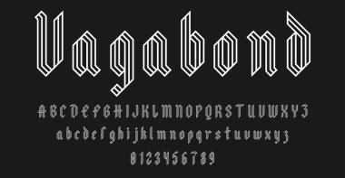 Alfabe alfabesi yazı tipi harfleri ve rakamlar zarif antika klasik siyah harf konsept vektör ilülasyonu