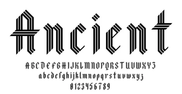 Ensemble Alphabets Lettres Chiffres Police Élégante Antique Blackletter Concept Illustration — Image vectorielle