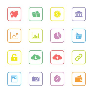 yuvarlatılmış dikdörtgen çerçeve ile 4 renkli web Icon set