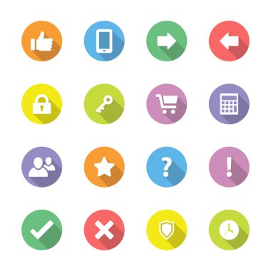 Uzun gölge ile Daire 2 renkli basit düz Icon set