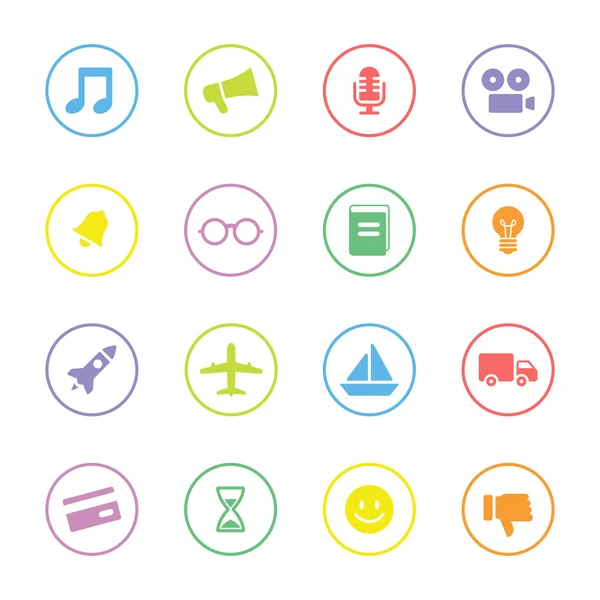 Conjunto de ícones simples colorido 5 com moldura circular — Vetor de Stock