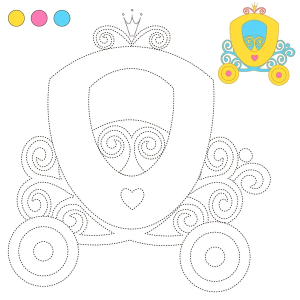 Coloriage Cartoon Illustration chariot Princesse pour l'éducation des enfants. vecteur à tracer. Restaurez la ligne pointillée et coloriez l'image. Trace jeu pour les enfants — Image vectorielle