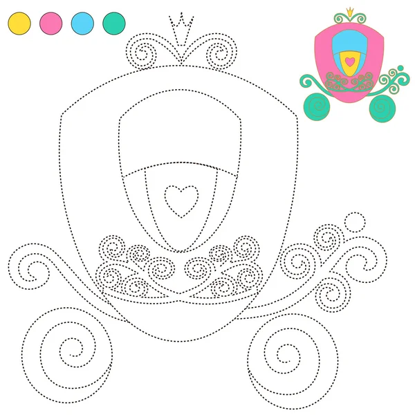 Coloriage Cartoon Illustration chariot Princesse pour l'éducation des enfants. vecteur à tracer. Restaurez la ligne pointillée et coloriez l'image. Trace jeu pour les enfants — Image vectorielle