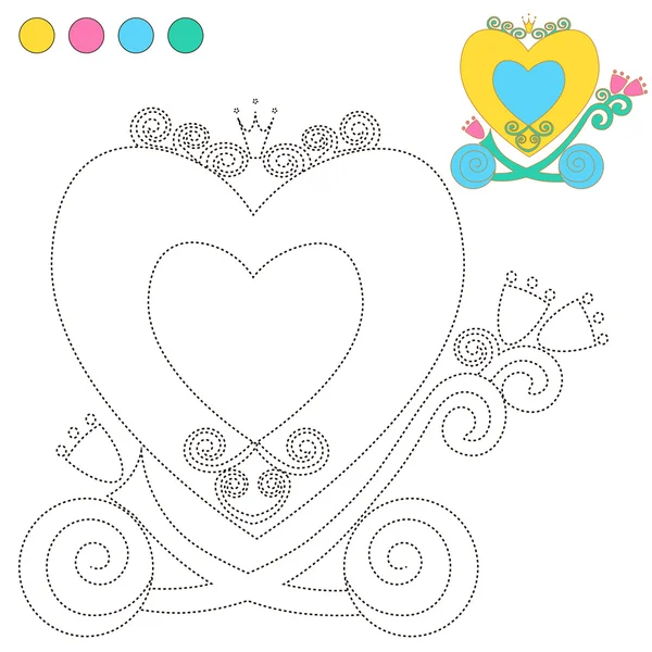 Coloriage Cartoon Illustration chariot Princesse pour l'éducation des enfants. vecteur à tracer. Restaurez la ligne pointillée et coloriez l'image. Trace jeu pour les enfants — Image vectorielle