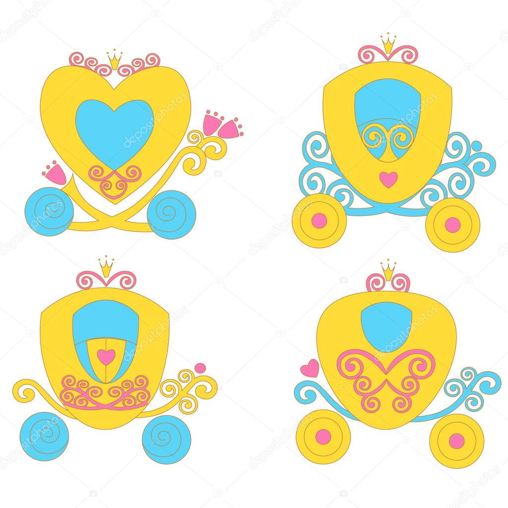 Beautiful fairytale Cartoon Illustration carriage Princess for Children Education.  vector  game for children