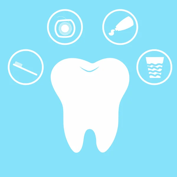 Crianças dentes cuidados e higiene desenhos animados ícones vetor plana. escova de dentes e limpo, ótimo para a saúde, conceito de cuidados dentários —  Vetores de Stock