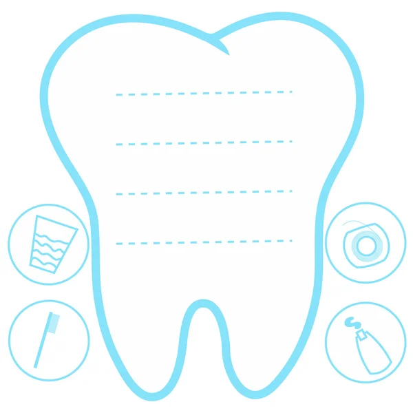 Diente fondo blanco y azul, ilustración del icono del vector de dientes, logotipo del primer diente, maqueta, lugar para el texto, concepto de cuidado dental — Archivo Imágenes Vectoriales