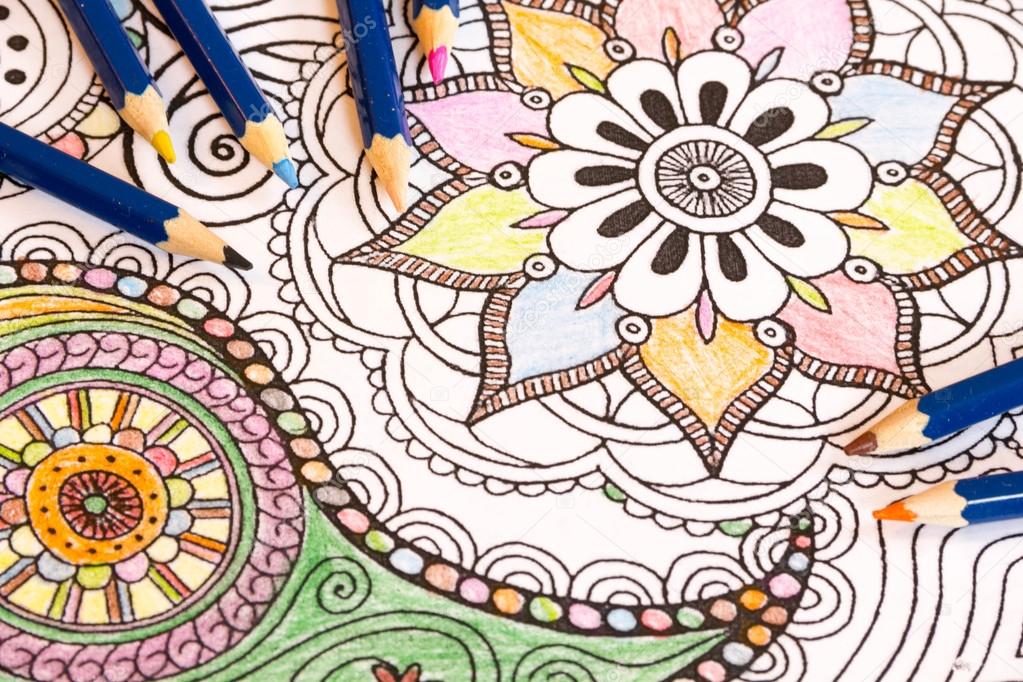 Download Adult Colouring Books With Pencils New Stress Relieving Trend Mindfulness Concept Person Coloring Illustrative Stock Photo By C Konevaelvira Gmail Com 103266068