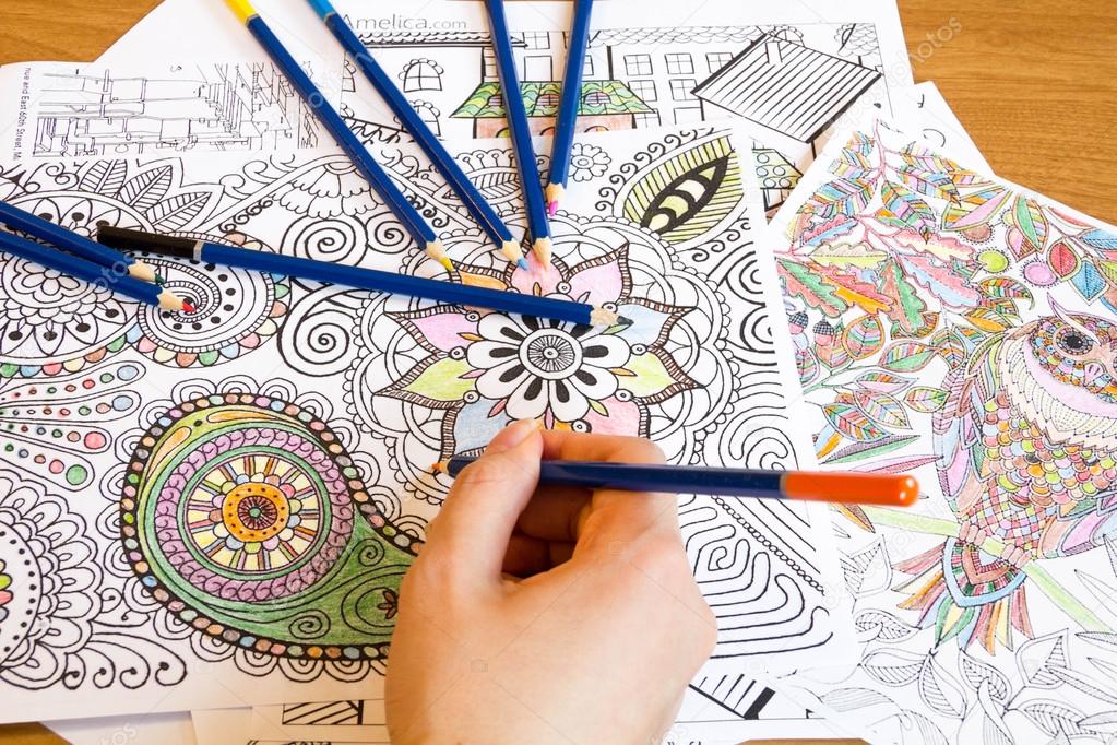 Download Adult Colouring Books With Pencils New Stress Relieving Trend Mindfulness Concept Person Coloring Illustrative Stock Photo By C Konevaelvira Gmail Com 103266272