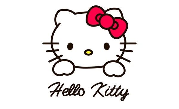 Moskou, Rusland - maart 23, 2015: een logo Hello Kitty op pc-scherm. Hallo is Kitty dat een stripfiguur geproduceerd door het Japanse bedrijf Sanrio, illustratieve redactionele een witte achtergrond. — Stockfoto