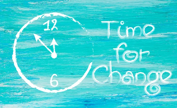 Time for change white-painted clock inspirational quotes lettering for postcards, business ideas, announcements,  note with beautiful handwriting of a female hand notebook. wooden background — Stock Photo, Image