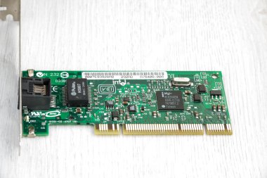 network card computer on wooden background