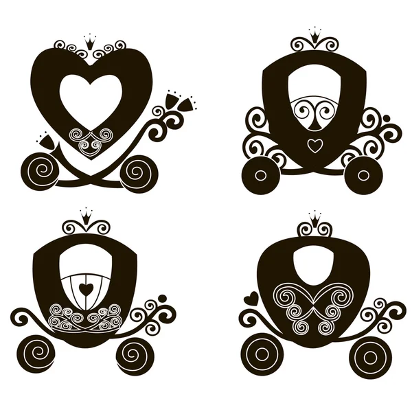 Conte de fées silhouette royale charrette princesse vintage mignon, vecteur vintage fille chariot, magasin, logo, icône vectorielle plat — Image vectorielle