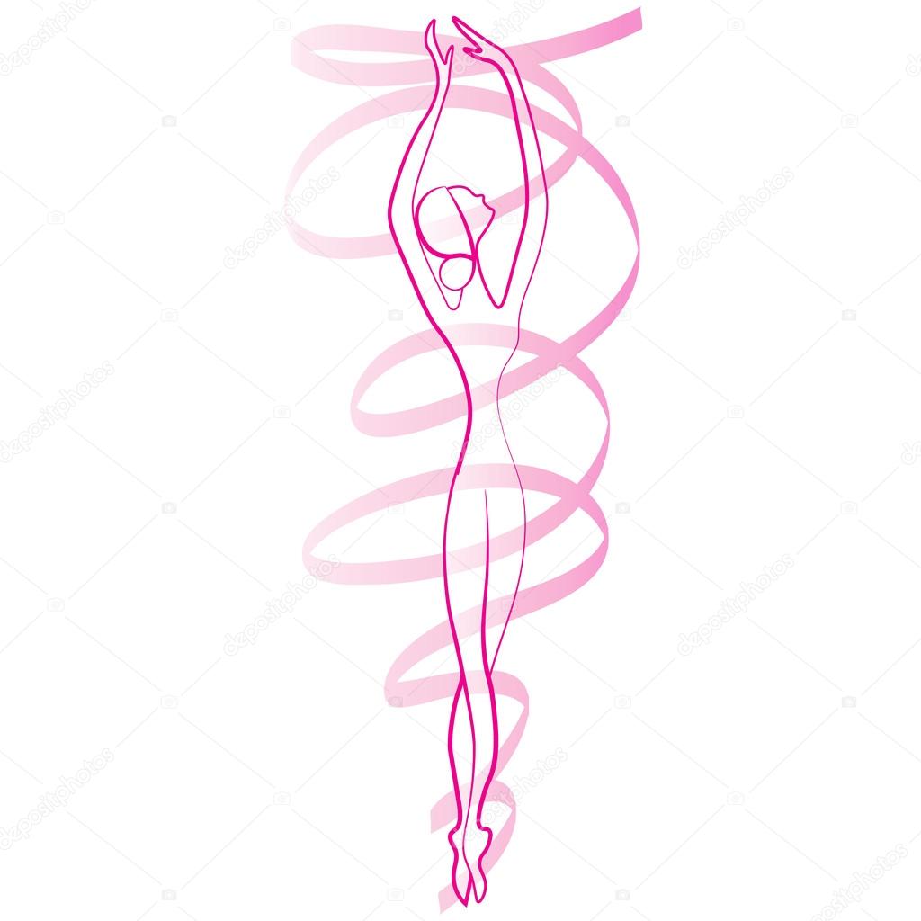 Gymnast performs silhouettes of the tape. Icon can be used as a symbol female healthy lifestyle. Dance icon. Ballerina in dance silhouettes