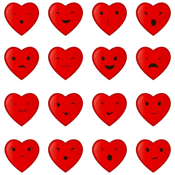 Ilustración vectorial de la colección de dibujos animados corazón diferentes emociones aisladas sobre fondo blanco — Vector de stock