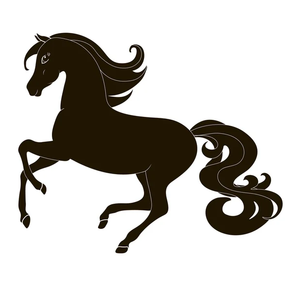 Erziehung des Pferdes in Bewegung feine Silhouette - Schwarz über Weiß, Symbolvektorillustration — Stockvektor