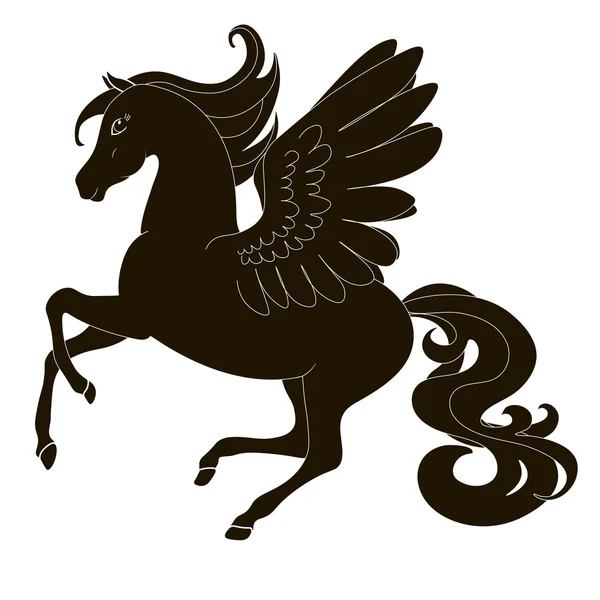 Pegasus, cavalo com asas em movimento uma silhueta fina - preto sobre branco, ícone do vetor ilustração — Vetor de Stock