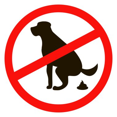 köpek pooping dair işaret yok. Beyaz arka planda siyah siluet göl kenarında