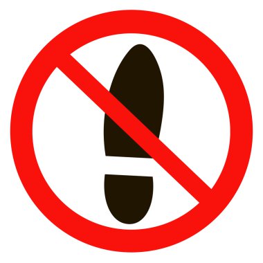 No shoes sign warning. Prohibited public information icon. Not allowed shoe symbol. clipart