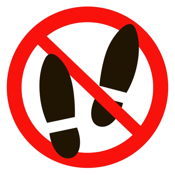 Ninguna señal de advertencia de zapatos. Icono de información pública prohibida. Símbolo de zapato no permitido . — Vector de stock