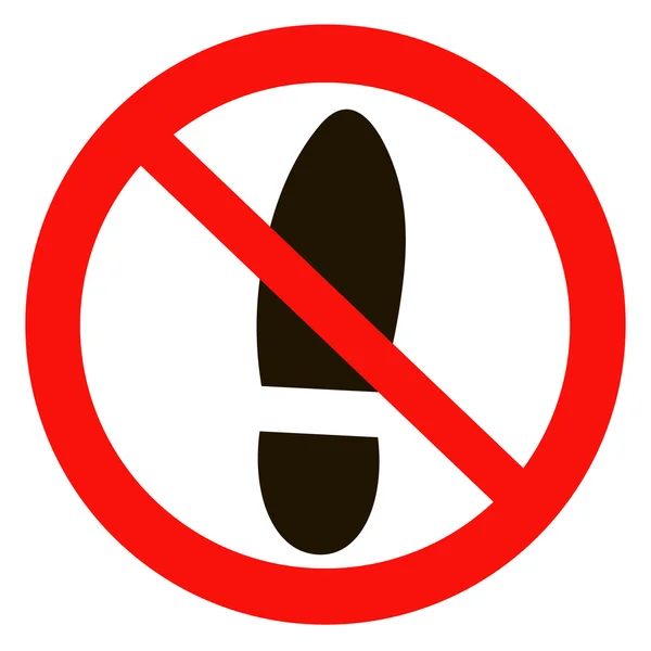 Ninguna señal de advertencia de zapatos. Icono de información pública prohibida. Símbolo de zapato no permitido . — Vector de stock