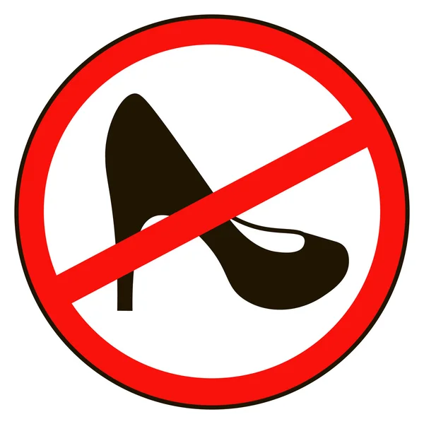 No hay zapatos de tacón alto señal de advertencia. Icono de información pública prohibida. No se permiten mujeres zapato símbolo . — Vector de stock