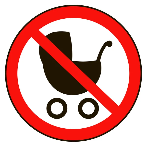 Etiqueta engomada de No Baby Carriage Sign. Ilustración vectorial. Sin cochecitos ni cochecito, sin panecillo sobre fondo blanco . — Vector de stock