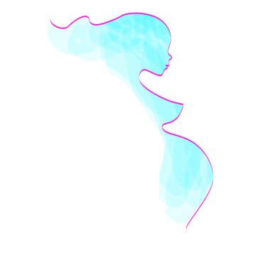 Hamile kadın silueti, soyut turkuaz mavi ince renkler. Çokgen çizim, eskiz, anneliğin sembolü